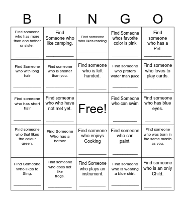 Find Someone Who Bingo Card