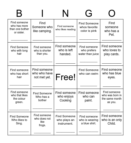 Find Someone Who Bingo Card