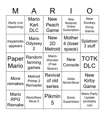 SUPER M<ARIo Bingo Card