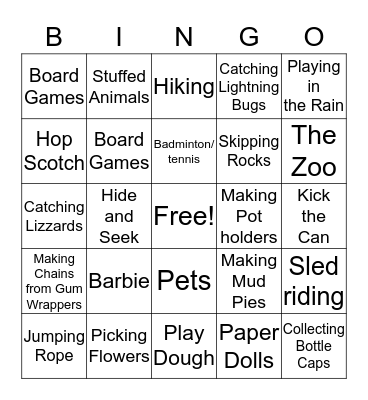 These Are A Few of My Favorite Things Bingo Card