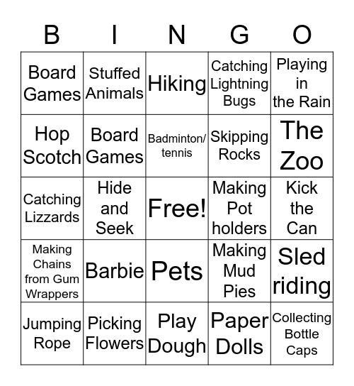These Are A Few of My Favorite Things Bingo Card