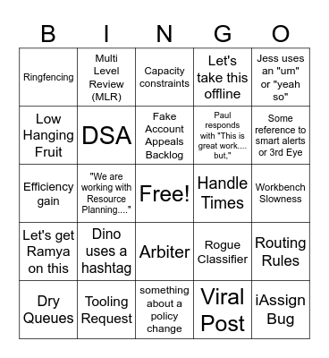 Ops Call Bingo Card