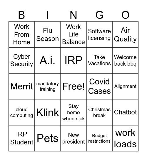 Town Hall Bingo Card