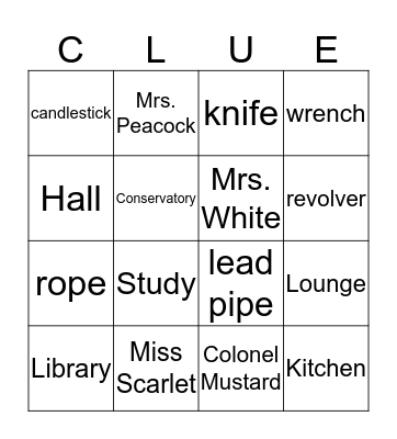 Game of Clue BINGO Card