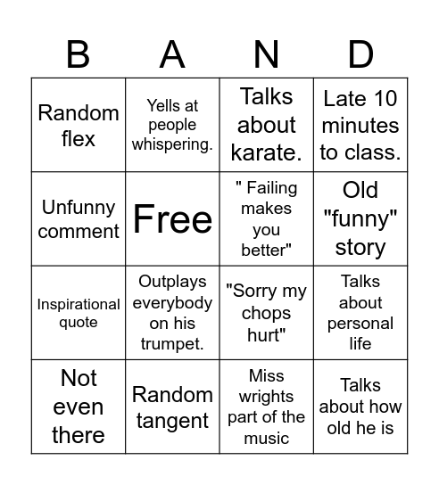 Stank major bingo Card