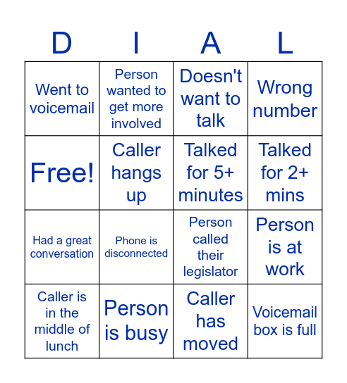 Phonebank Bingo Card