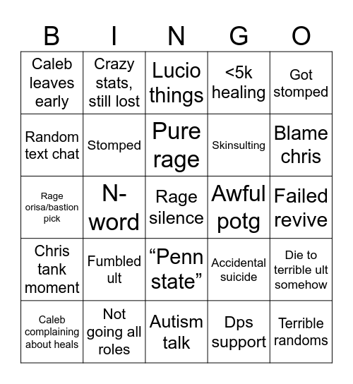 Bingowatch Bingo Card