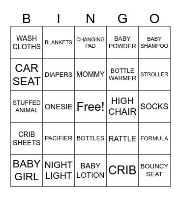 Baby Shower Bingo Card