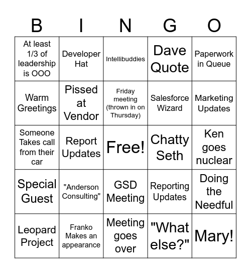 LMO Bingo Card