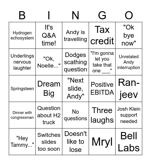 Andy Meeting Bingo Card