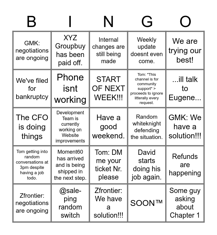 Mykeyboard End Of Week Bingo Card