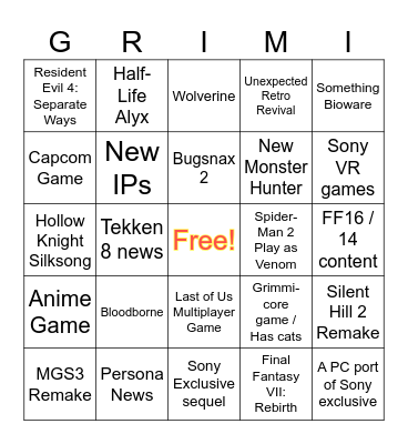 Playstation Showcase 2023 Bingo Card