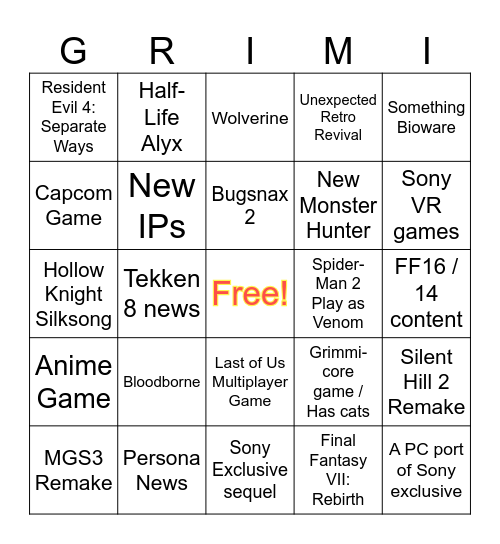 Playstation Showcase 2023 Bingo Card