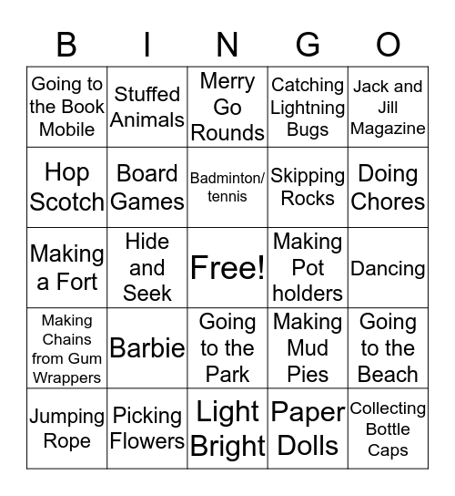 These Are A Few of My Favorite Things Bingo Card