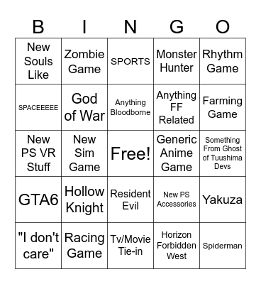 Sony State of Play September 2023 Bingo Card
