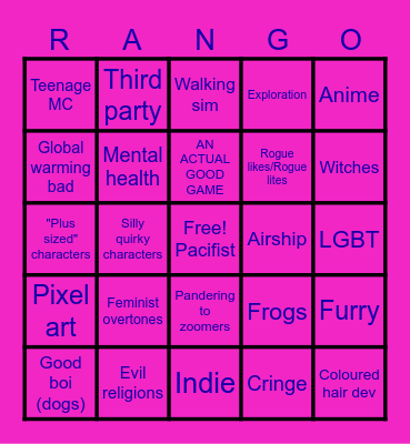 Indie game bingo Card