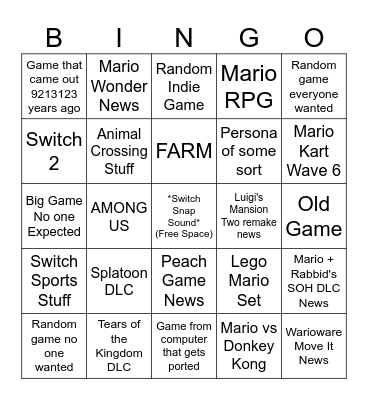 9/14 Nintendo Direct Bingo Card