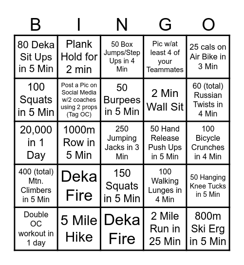 28 Day Challenge BINGO! Bingo Card