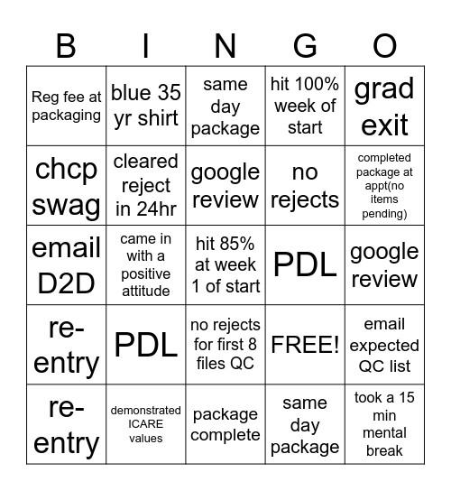 TEAM SSA Bingo Card