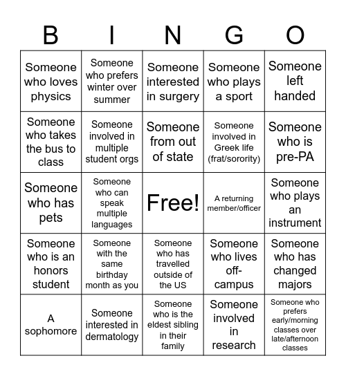 AED Member Bingo! Bingo Card