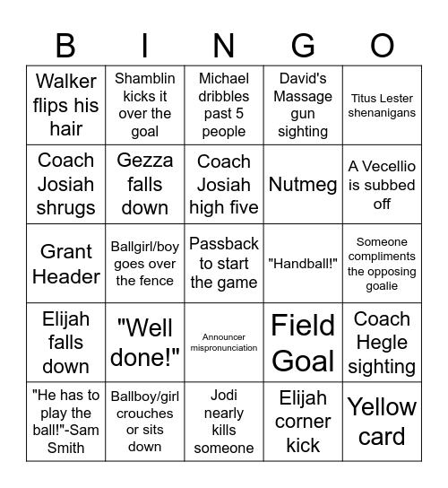 Shady Spring Boys Soccer 2023 Bingo Card