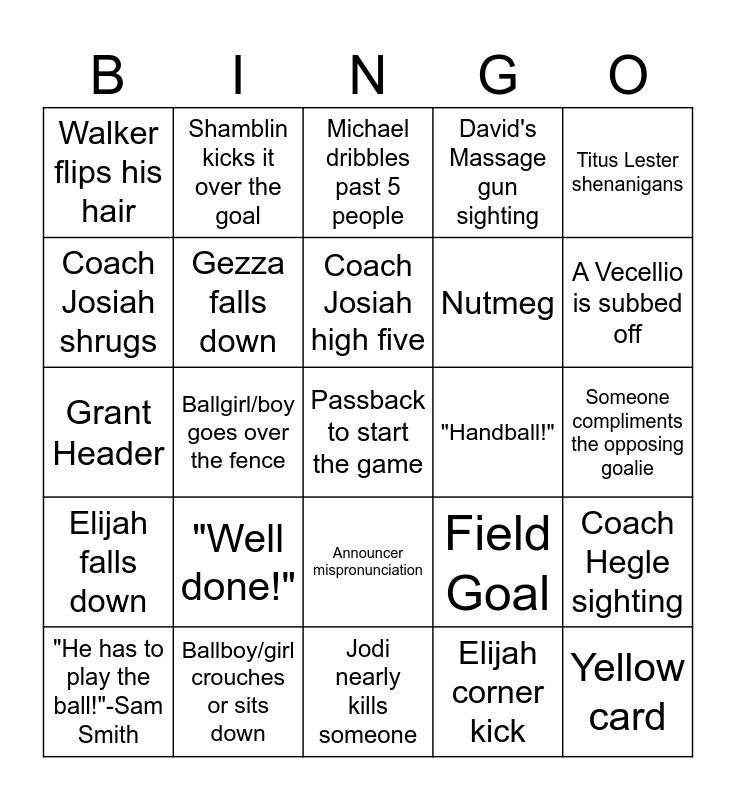 Shady Spring Boys Soccer 2023 Bingo Card