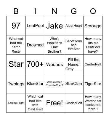 Warrior Cats Bingo Card