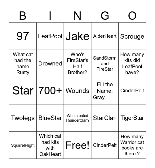 Warrior Cats Bingo Card