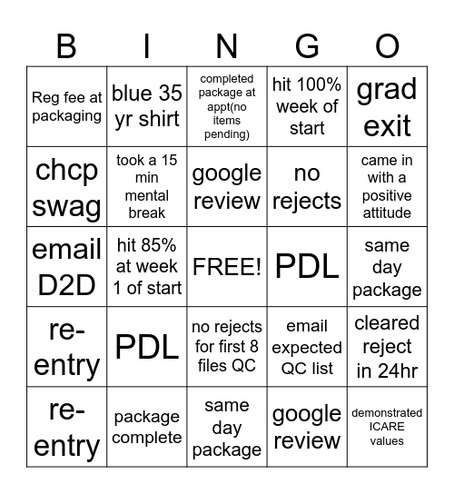 TEAM SSA Bingo Card