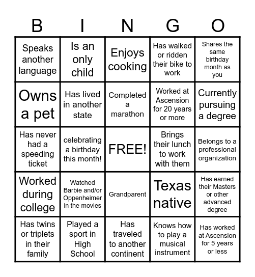 Networking Bingo Card