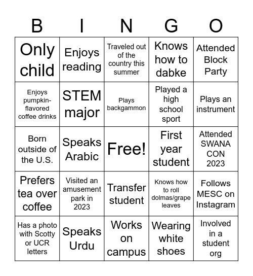 MESC Bingo Card