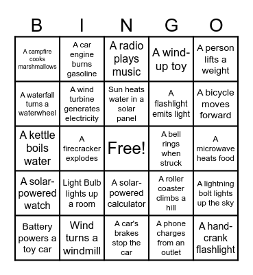 Energy Bingo Card