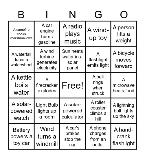 Energy Bingo Card