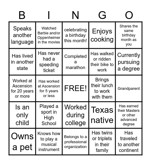 Networking Bingo Card