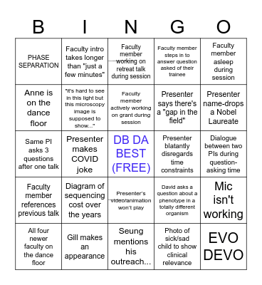 Retreat 2023 BINGO, play discreetly ;) Bingo Card