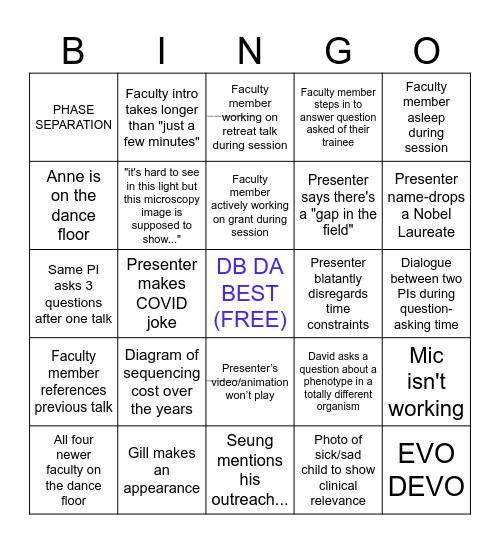Retreat 2023 BINGO, play discreetly ;) Bingo Card