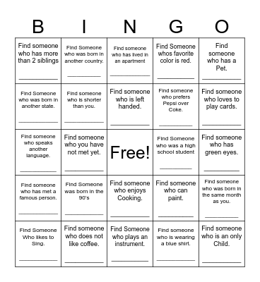 Find Someone Who Bingo Card