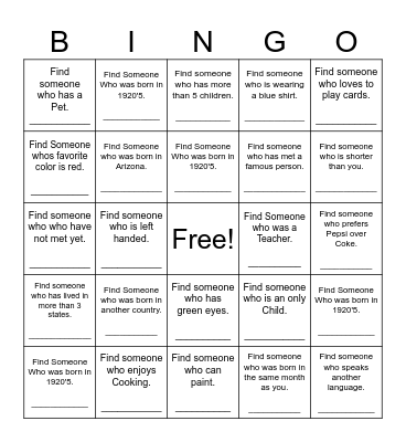 Find Someone Who Bingo Card