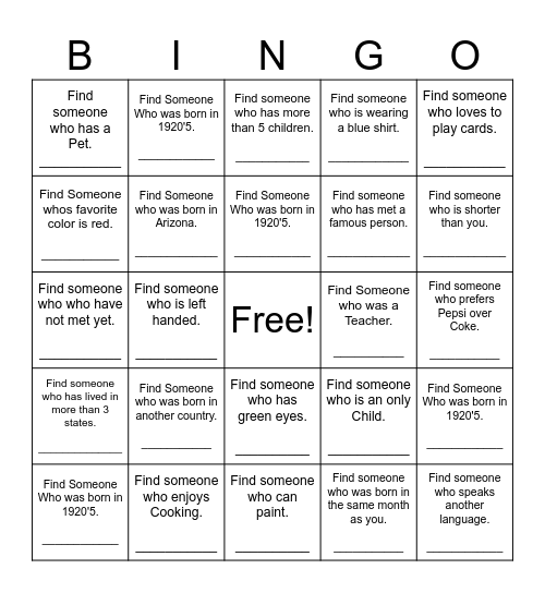 Find Someone Who Bingo Card