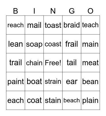 vowel teams Bingo Card