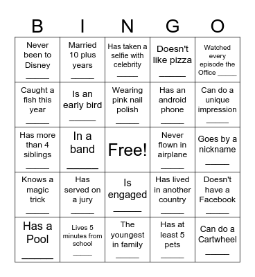 Name: ____________________________ Bingo Card