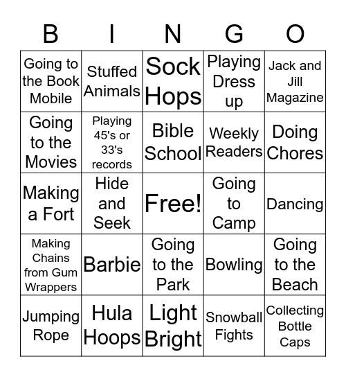 These Are A Few of My Favorite Things Bingo Card