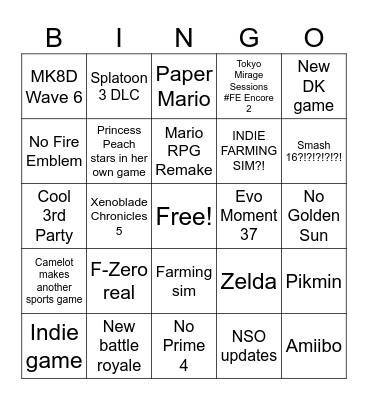 NINTENDO DIRECT 9/14/23 Bingo Card