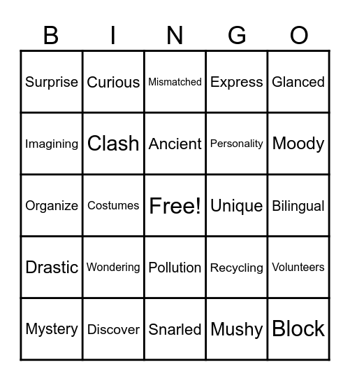 Vocabulary BINGO Card