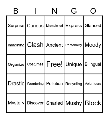 Vocabulary BINGO Card