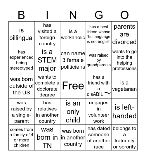 Untitled Bingo Card