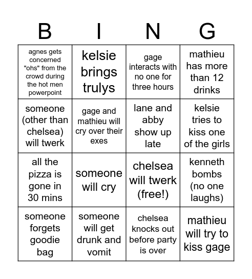 Agnes Birthday Party Bingo! Bingo Card