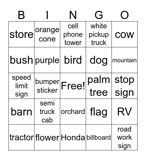 Henry and Grandma's Bingo Card