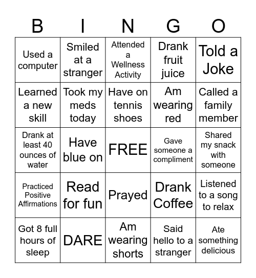 Today I: Bingo Card