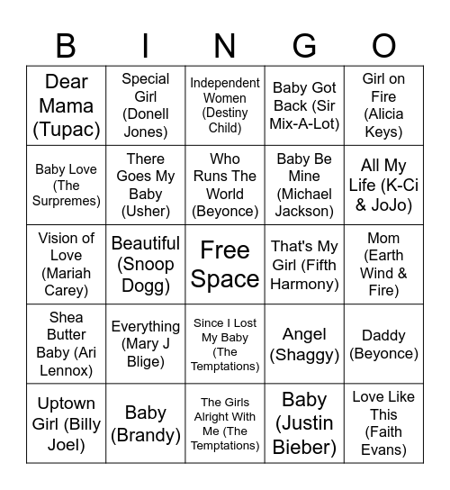 Baby Shower Musical Bingo Card